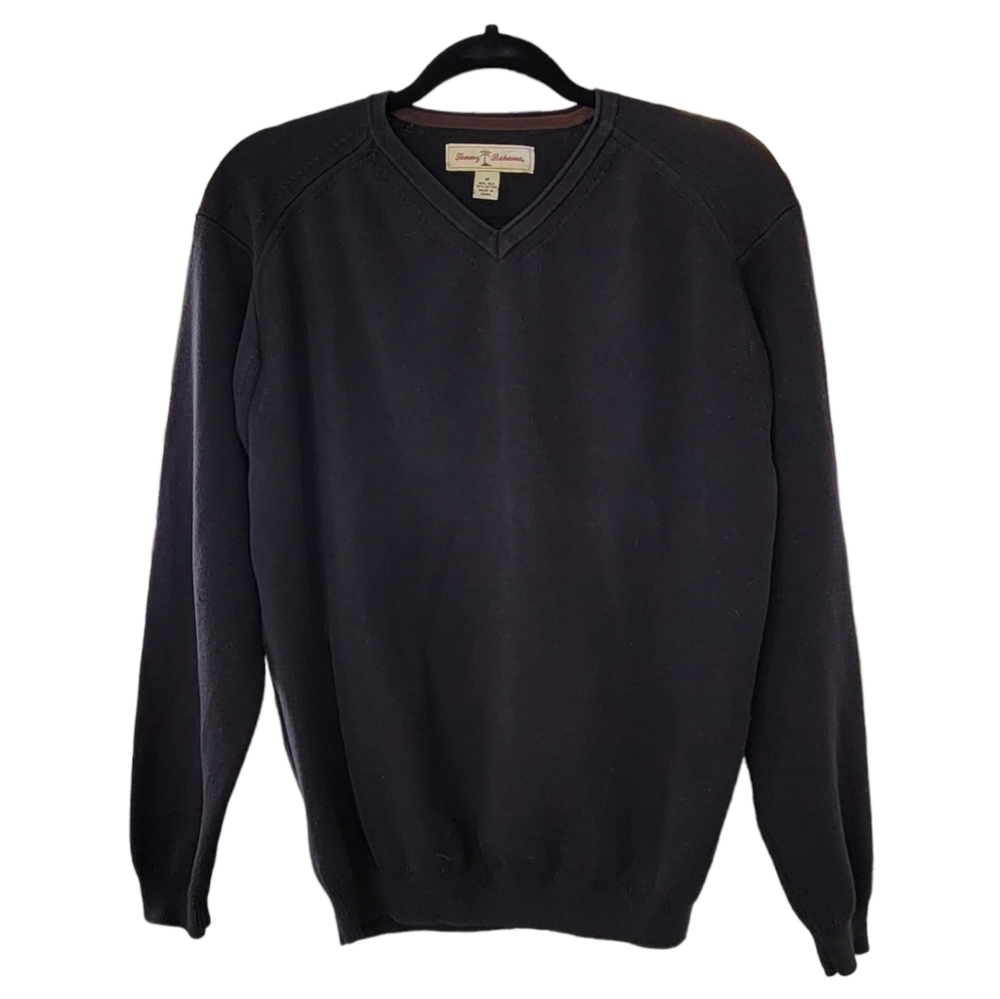 Tommy Bahama Silk Blend VNeck Sweater‎ Black Preppy Office M
